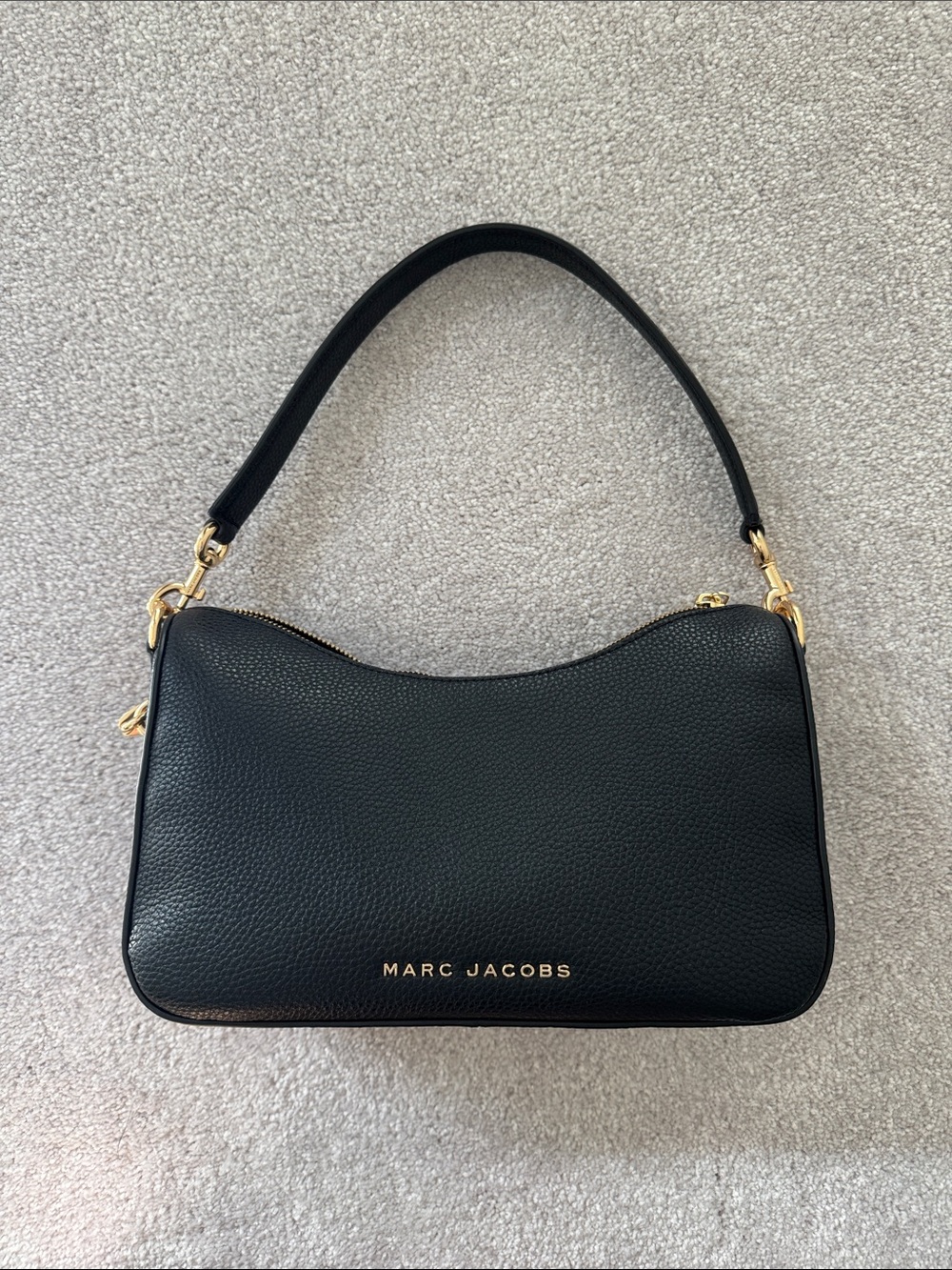 Marc Jacobs Black Pebbled Leather Shoulder Bag with Gold Hardware